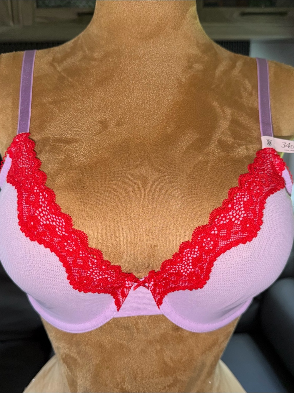 Victoria's Secret tease Lilac Bra with Red Lace Accents